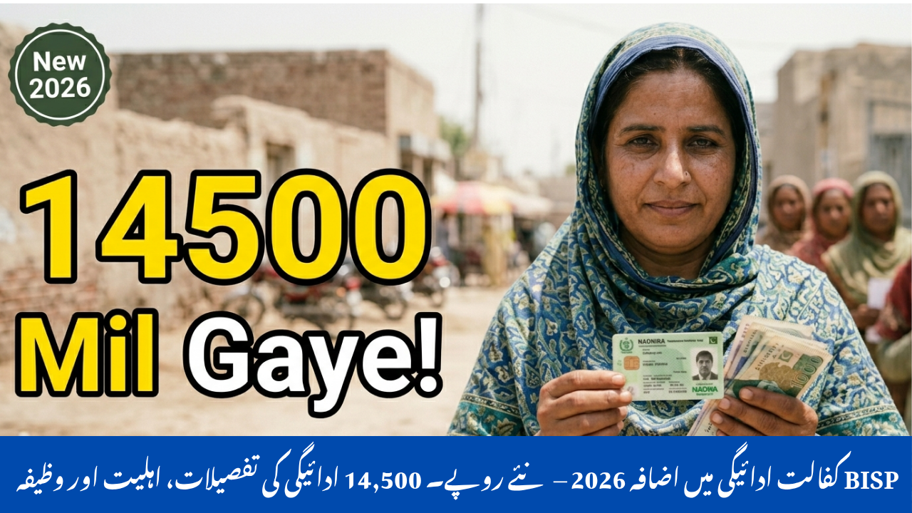 “Pakistani woman holding cash and CNIC showing BISP Kafaalat Payment Increase 2026 of Rs 14500”